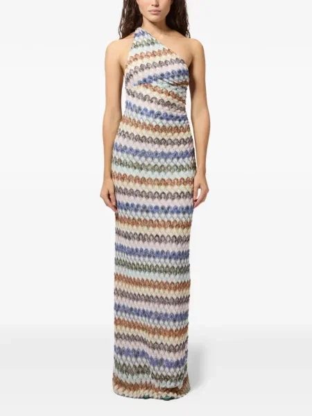 Rochie Missoni tricotate cu un umăr gol albastru