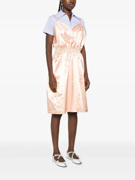 Rochie mini Miu Miu din satin de costum portocaliu