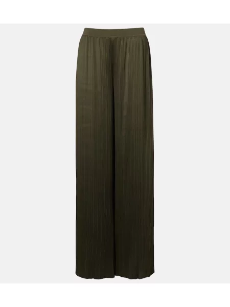 Satynowe szerokie spodnie Joseph z bursztynem zielone