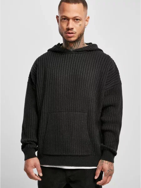 Плетен суичър с качулка Urban Classics с качулка черно