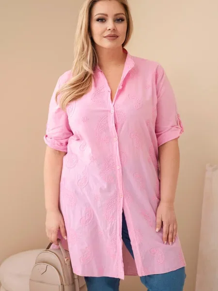 Rochie Kesi Włoski cu broderie roz