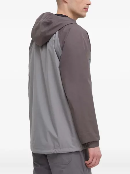 Geacă cu puf Adidas din piele de căprioară cu dungi cu glugă albastru