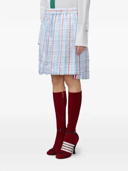 Mini fusta plisata Thom Browne din tweed plisată albastru