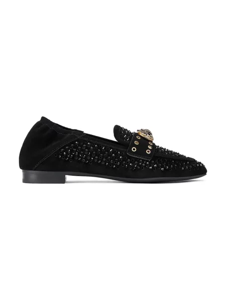 Велурени мокасини Kurt Geiger London Chelsea Crystal Loafer с равна подметка черно
