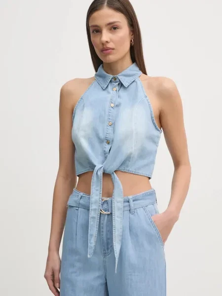 Gaudi bluza subtire de blugi femei neted albastru