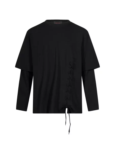 Tricou Simone Rocha cu șireturi din dantelă negru