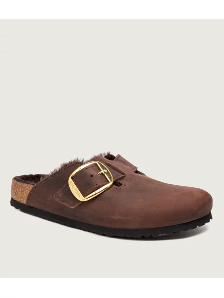 Birkenstock De piele căptușite mules încălțăminte Boston Big Buckle | shearling | narrow fit maro