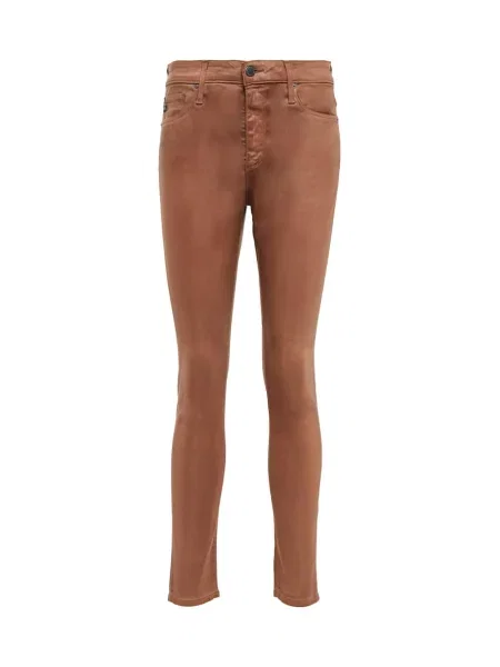 Jeansy skinny Ag Jeans z wysoką talią o krotszym kroju brązowe