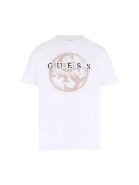 GUESS Tricou bej / verde închis alb