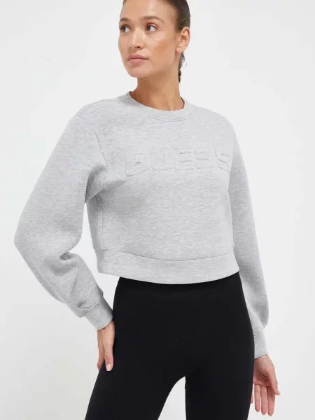 Меланжов суитчър Guess с принт сиво