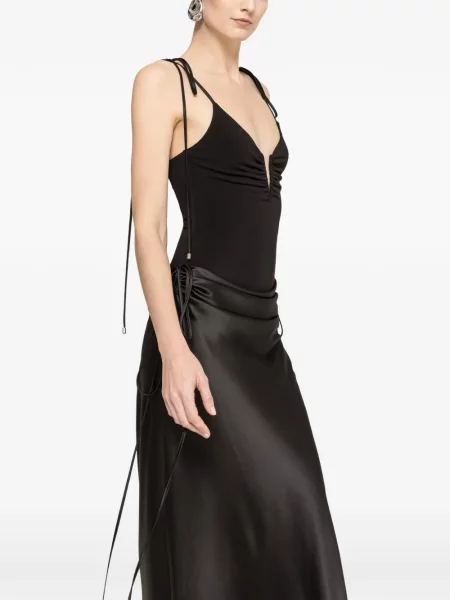 Rochie maxi Nissa din satin drapată negru