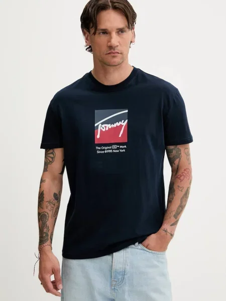 Tommy Jeans tricou din bleumarin cu imprimeu albastru