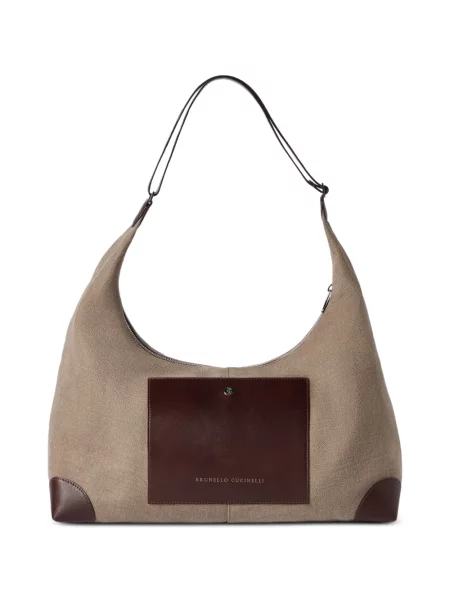 Geantă crossbody Brunello Cucinelli din canvas maro