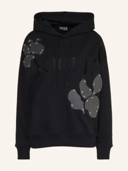 Vogue Collection Bluza Z Kapturem Z Nitami schwarz czarna