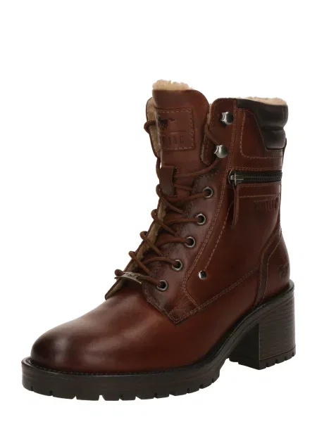 MUSTANG Šnurovacie členkové čižmy / tmavohnedá hnedá