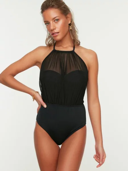 Costum de baie Trendyol din tul negru