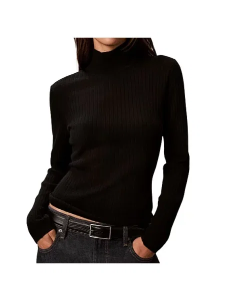 Sweter z golfem Calvin Klein wełniany czarny