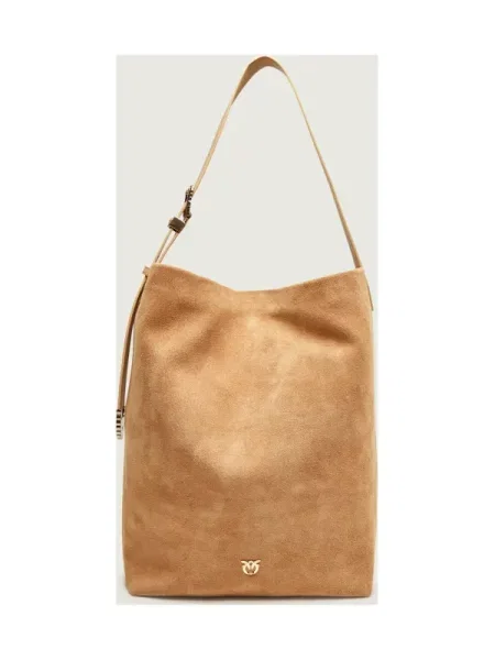 Pinko Geantă shopper BUCKET BIG TRITTICO | piele întoarsă maro
