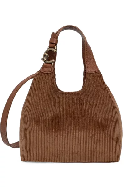 Geantă shopper Coccinelle de catifea cord maro