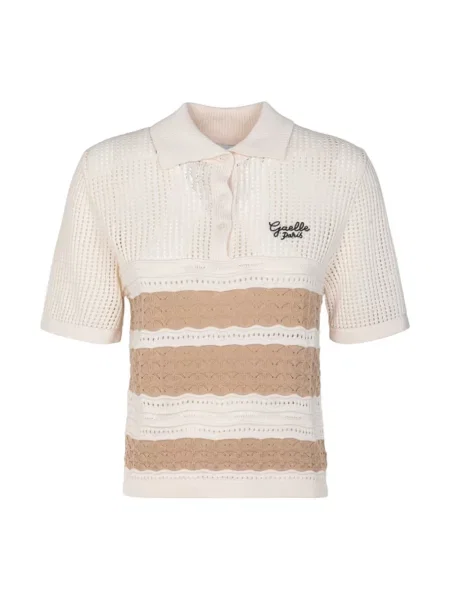 Dzianinowa koszulka polo Gaëlle Paris w paski beżowa