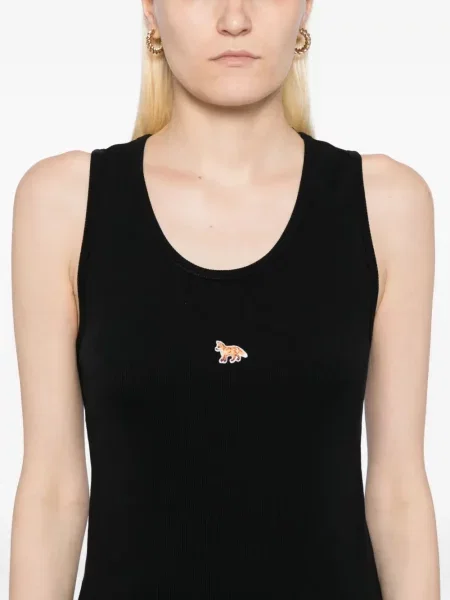 Top Maison Kitsune cu broderie negru