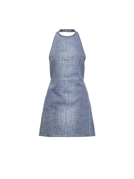 Mała sukienka jeansowa Self-portrait garniturowa mini niebieska