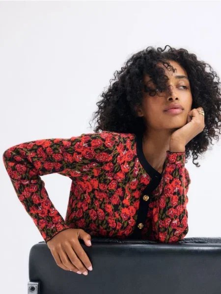 Reserved Cardigan cu model jacard floral multicolor