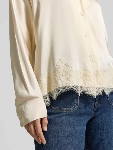 Bluzka z z koronkowym wykończeniem o kroju relaxed fit Jake*s Collection beżowa