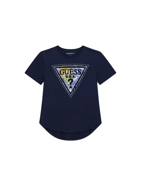 Guess Majica Mornarsko modra Relaxed Fit bela