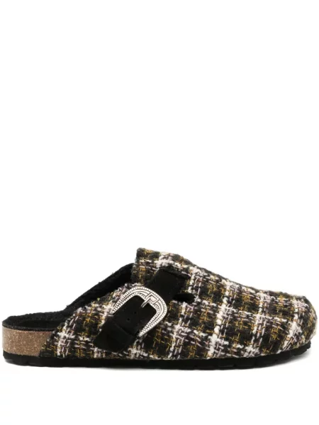 Papuci tip mules Taji din tweed verde