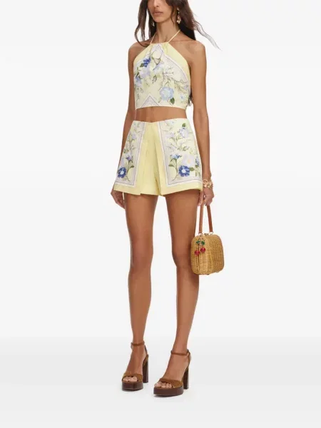 Top Self-portrait cu model floral galben