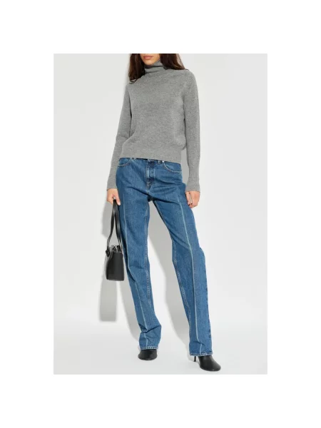Sweter z golfem Victoria Beckham wełniany z logo do golfa szary