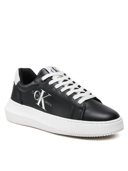 Кожени маратонки Calvin Klein Jeans CHUNKY CUPSOLE MONOLOGO W черно
