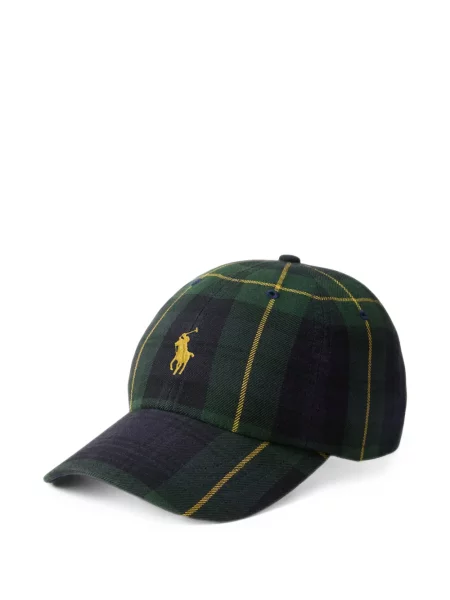 Μάλλινος καρό κασκόλ Polo Ralph Lauren με αυτόγραφο μπλε