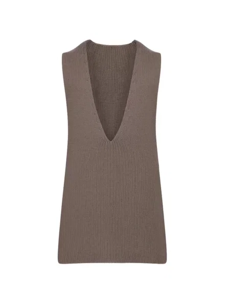 Cămașă Rick Owens cu decolteu în V maro