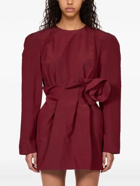 Lung rochie mini Magda Butrym cu model floral cu aplicații roșu