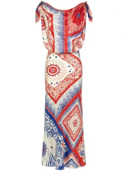 Rochie Roberto Cavalli de mătase cu imagine de costum roșu