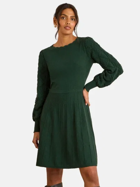 Love & roses Pletena obleka Scallop temno zelena