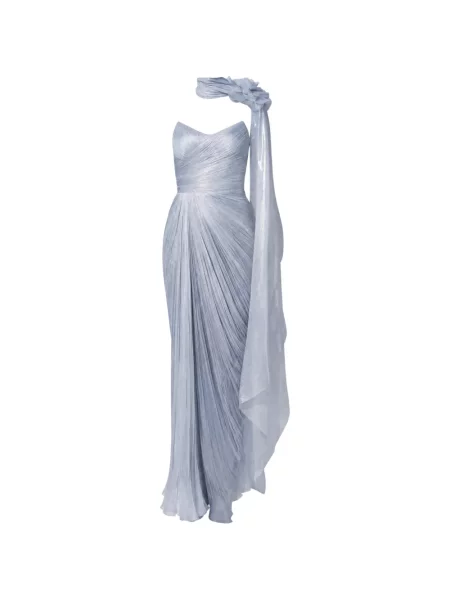Rochie Iris Serban cu model floral drapată albastru