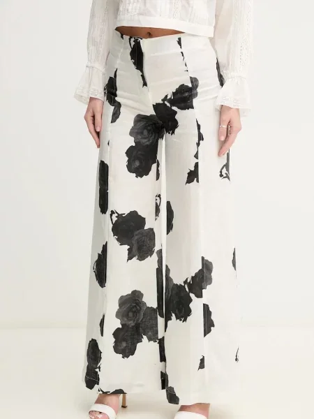 Liviana Conti pantaloni din in lat high waist alb