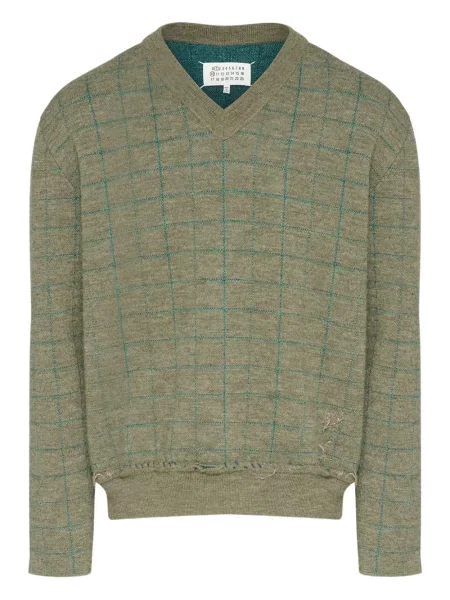 Pulover Maison Margiela de lână cu decolteu în V verde