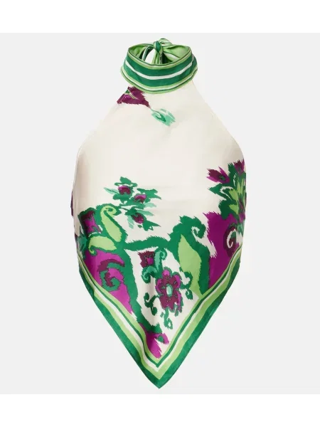 Top Poupette St Barth din satin cu imagine cu gât halter verde