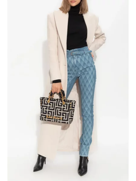 Raštuotos liesas skinny fit džinsai Balmain mėlyna
