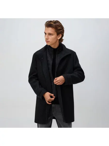 Reserved Dlouhý kabát ze směsi vlny černý