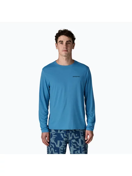 Tricou sport Patagonia cu mâneci lungi lung cu autograf albastru