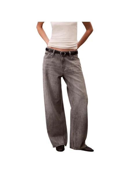 Blugi drepți Calvin Klein Jeans cu talie joasă gri