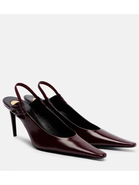 Кожени полуотворени обувки Saint Laurent с отворена пета винено червено