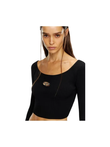 Crop top Diesel z długim rękawem czarny