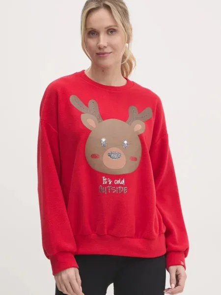 Горнище на пижама тип суичър United Colors of Benetton червено