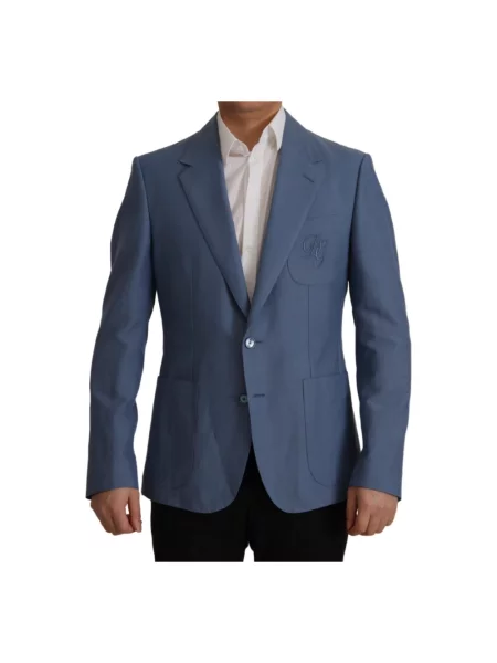 Lniana marynarka Dolce And Gabbana elegancka niebieska